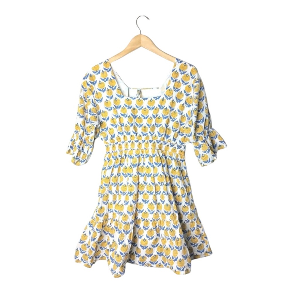 Madison Mathews Ginger Folly Mini Dress Floral Print Blue Yellow Sundress XS - Picture 1 of 9